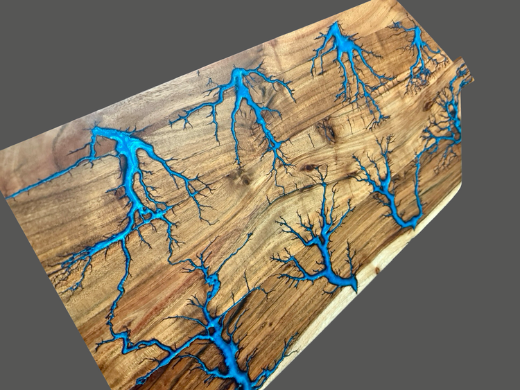 Large resin paddle serving board handcrafted by Fractal Flow Designs – Australian-made from timber with electrifying resin art. Perfect for cheese platters, grazing spreads, and BBQ entertaining.
