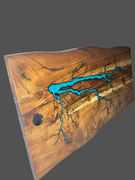 Australian live edge charcuterie board – artisan wood and resin platter with natural edge and food-safe finish