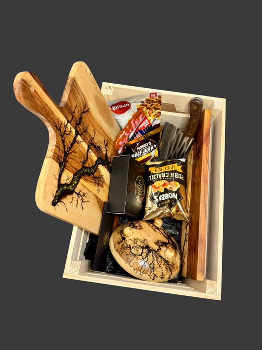 Fractal Flow Designs premium gift box with grazing platter board