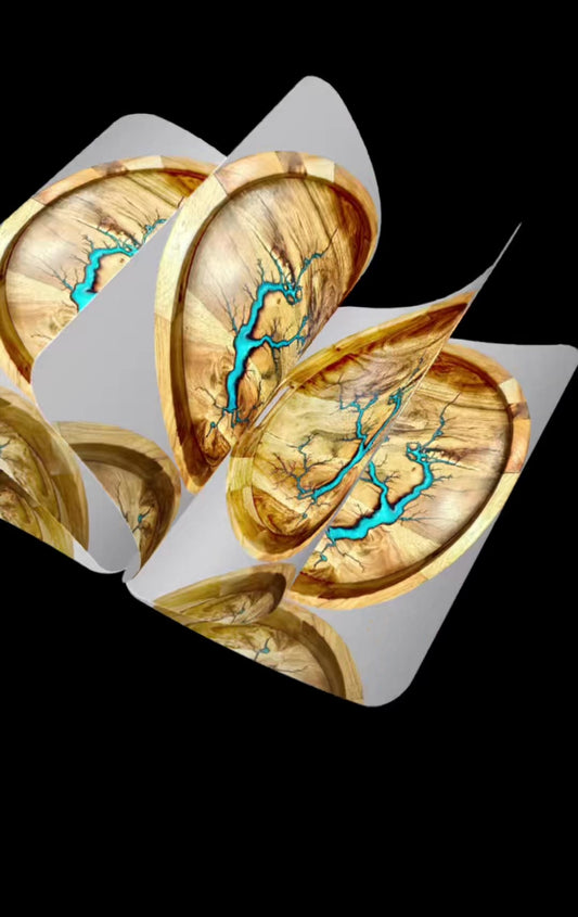 Giftable Australian resin tray – round plate design with electric fractal burn, made locally in Victoria