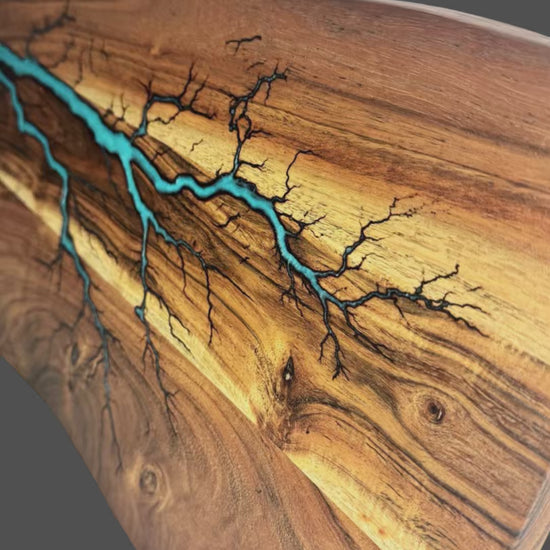 A fractal flow designs product video of a Large live edge grazing board – epoxy resin and wood fusion with bold fractal burn pattern, made in Victoria, Australia