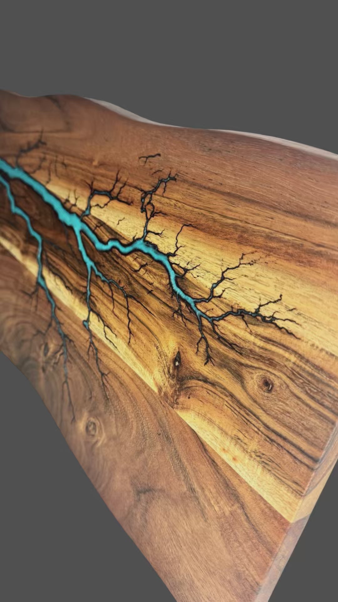 A fractal flow designs product video of a Large live edge grazing board – epoxy resin and wood fusion with bold fractal burn pattern, made in Victoria, Australia