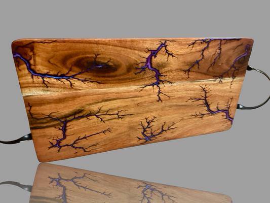 Gift-worthy handled board – electric fractal art with epoxy accents, handcrafted in Victoria, Australia