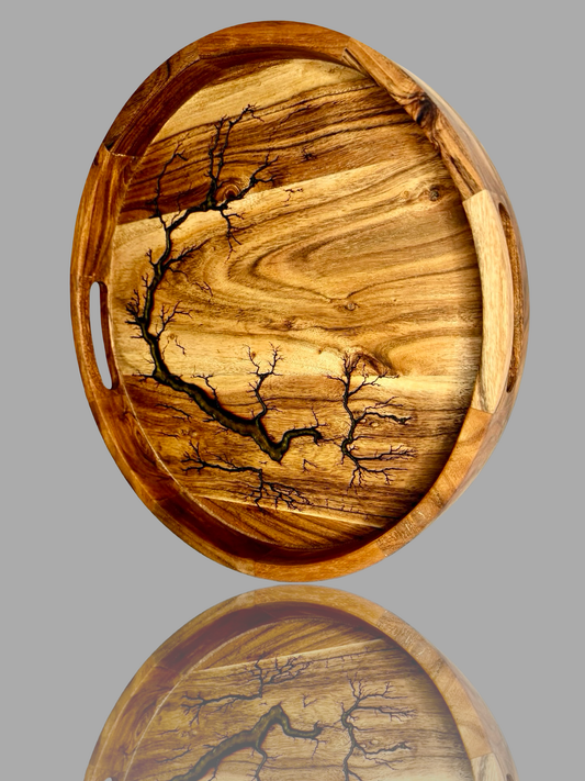 Handmade round plate board – resin-infused timber tray crafted in Bairnsdale VIC, perfect for serving or styling