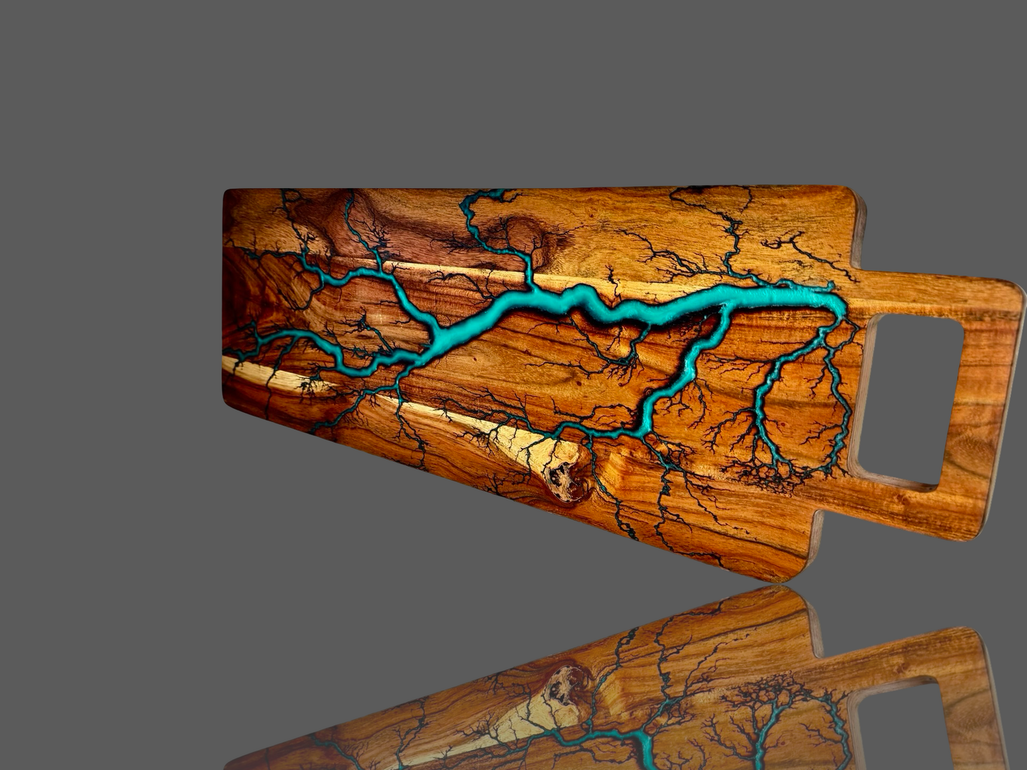 Timber grazing board with natural live edge and resin detail by fractal flow designs located in Bairnsdale - Victoria 