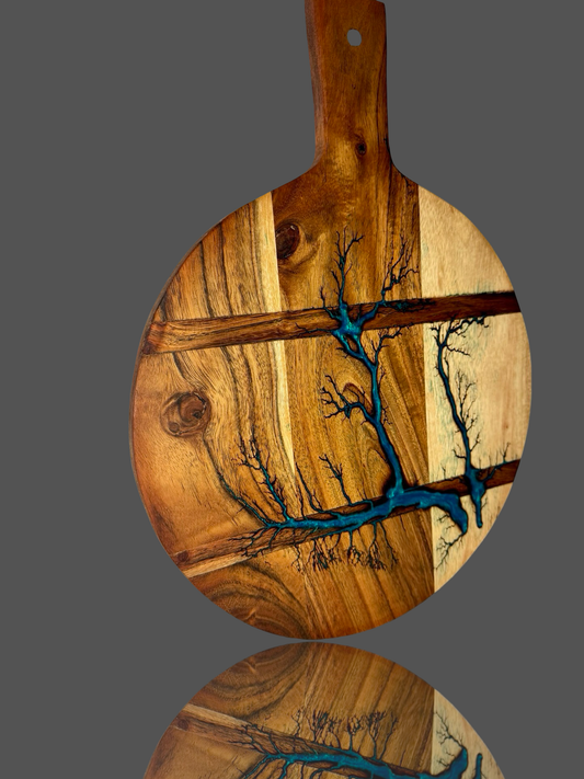 Handmade round resin serving board – Australian timber and epoxy fusion, ideal for weddings, birthdays, or Aussie homes