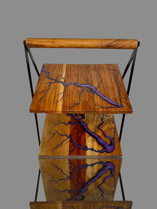 Acacia timber cake stand with resin inlay, handcrafted by Fractal Flow Designs in Bairnsdale, Victoria – ideal for wedding dessert displays and home entertaining